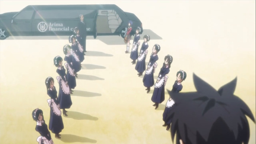 12girls, 2boys, car, lover, maid, maid_apron, maid_headdress, maid_uniform