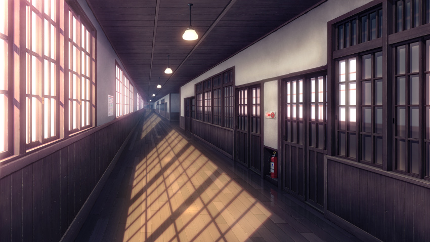 building, extinguisher, game_cg, hallway, scenic, tagme, tsukumo_no_kanade, wallpaper