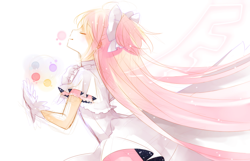 closed_eyes, eyes_closed, goddess_madoka, kaname_madoka, long_hair, mahou_shoujo_madoka_magica, pink_hair, simple_background
