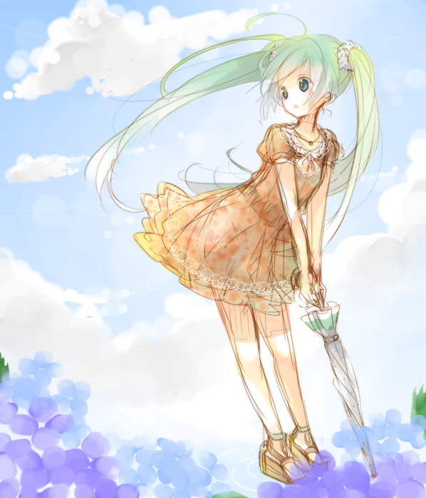 green_eyes, green_hair, hatsune_miku, long_hair, smile, umbrella, vocaloid, yukinohana