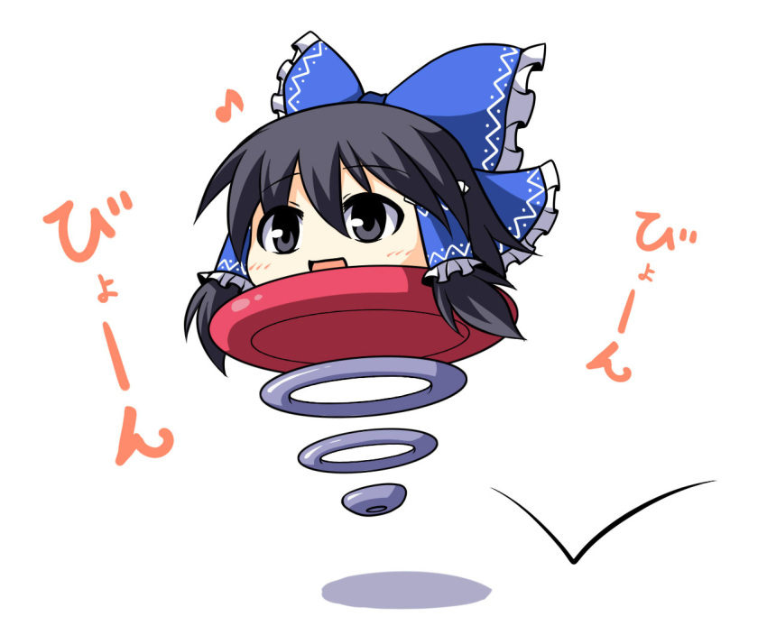 alternate_color, blue_hair, bouncy_(kirby), bow, grey_eyes, hair_bow, hair_tubes, hakurei_reimu