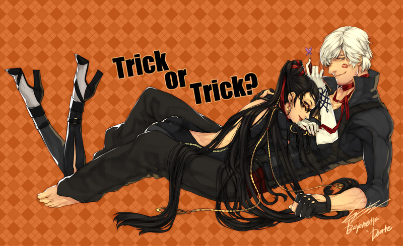 1girl, argyle, argyle_background, bayonetta, bayonetta, bayonetta_(character), black_hair, character_name