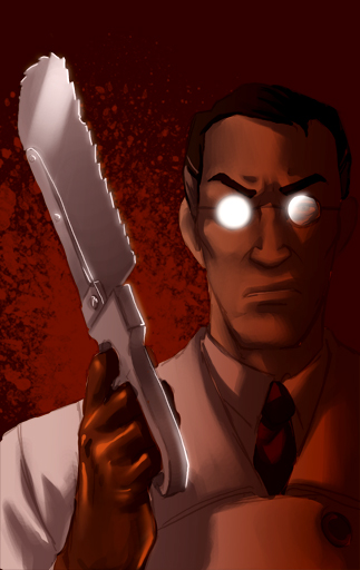 bonesaw, evil, gleam, red, saw, team_fortress_2, the_medic