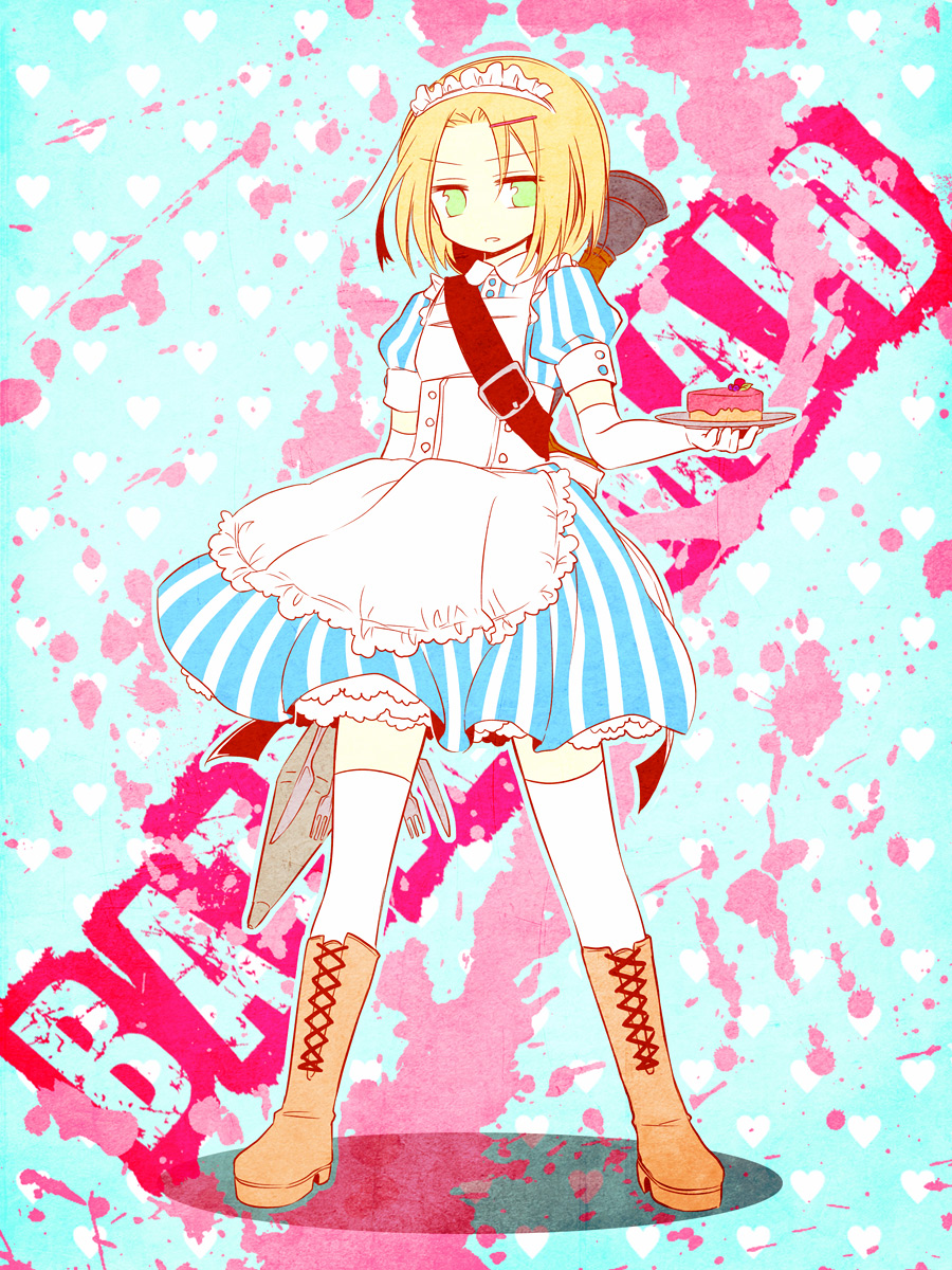 alternate_costume, aplerichi, apron, axis_powers_hetalia, blonde_hair, boots, crossdressinging, dress