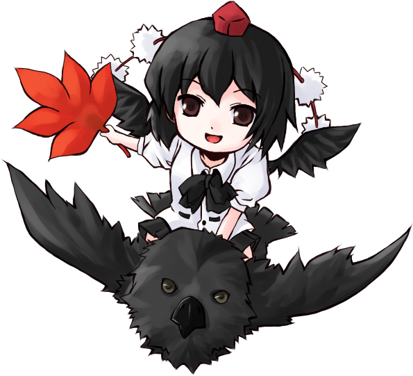atsumi_haru, bird, black_hair, black_wings, chibi, hat, minigirl, shameimaru_aya