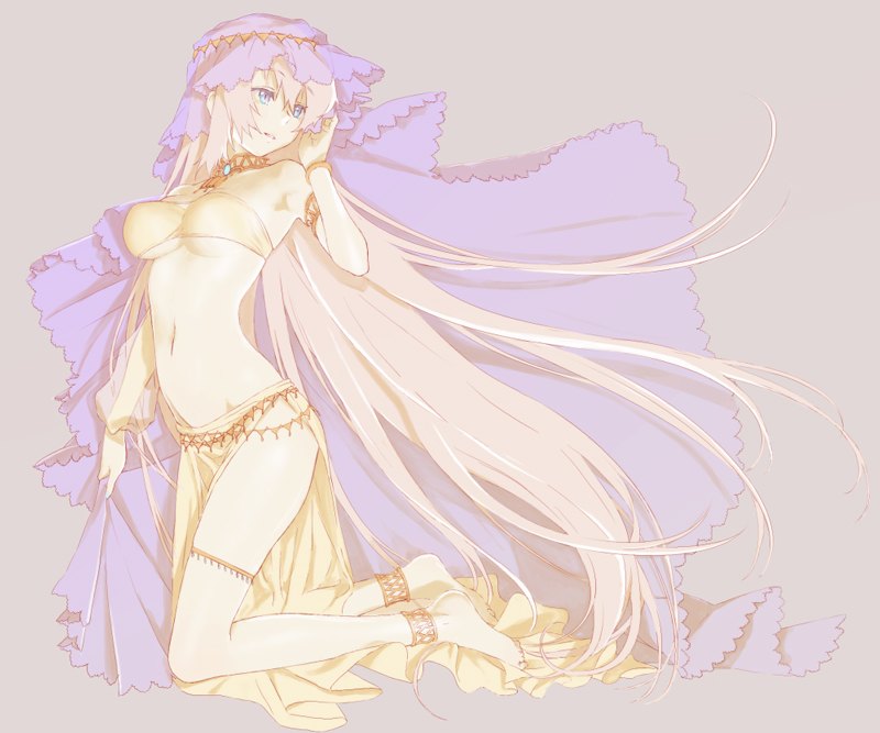 anklet, barefoot, blue_eyes, jewelry, long_hair, looking_away, mamama, megurine_luka