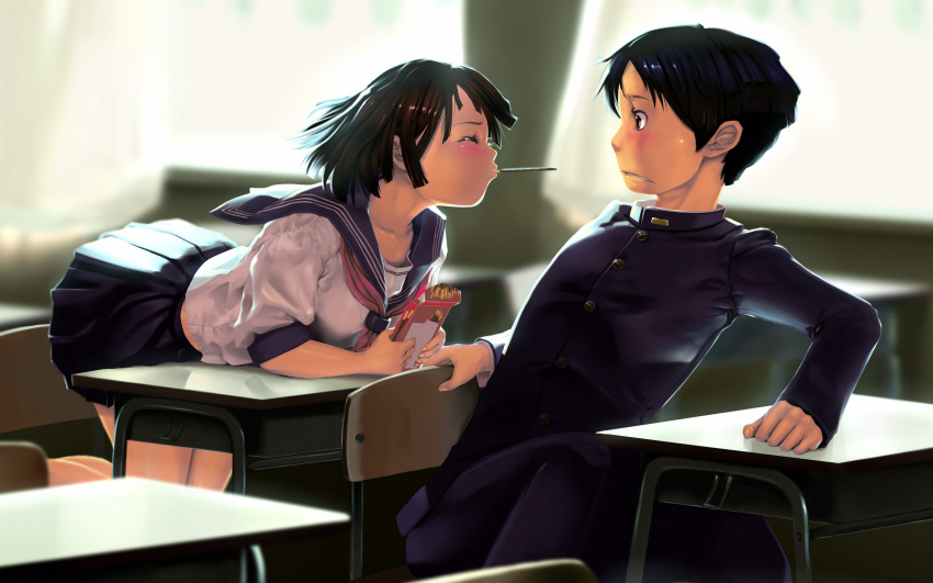 1girl, blush, chair, classroom, desk, gakuran, highres, original