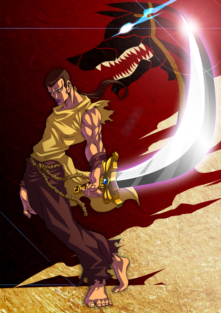 anubis_(stand), barefoot, brown_hair, chaka_(jojo), desert, freedomz3, jojo_no_kimyou_na_bouken, lipstick