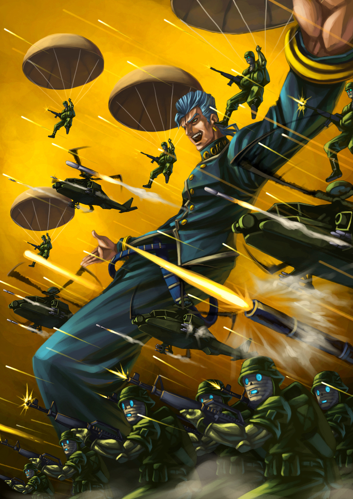 blue_hair, freedomz3, gakuran, helicopter, jojo_no_kimyou_na_bouken, nijimura_keichou, parachute, school_uniform