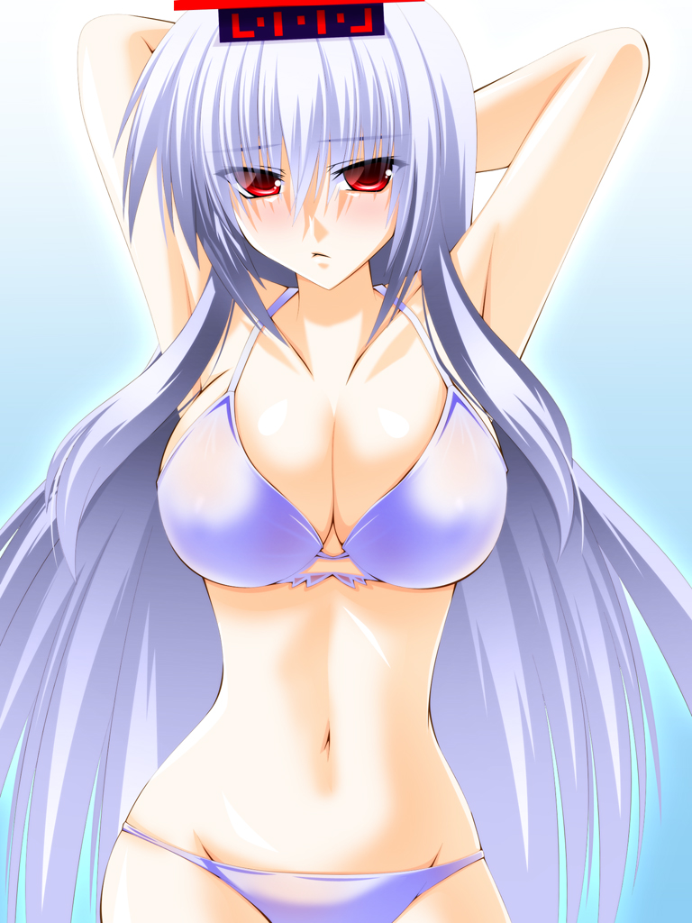 bikini, blush, breasts, cleavage, engo_(aquawatery), frown, kamishirasawa_keine, large_breasts