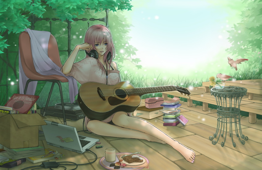 animal, barefoot, bird, blue_eyes, book, box, candy, cardboard_box