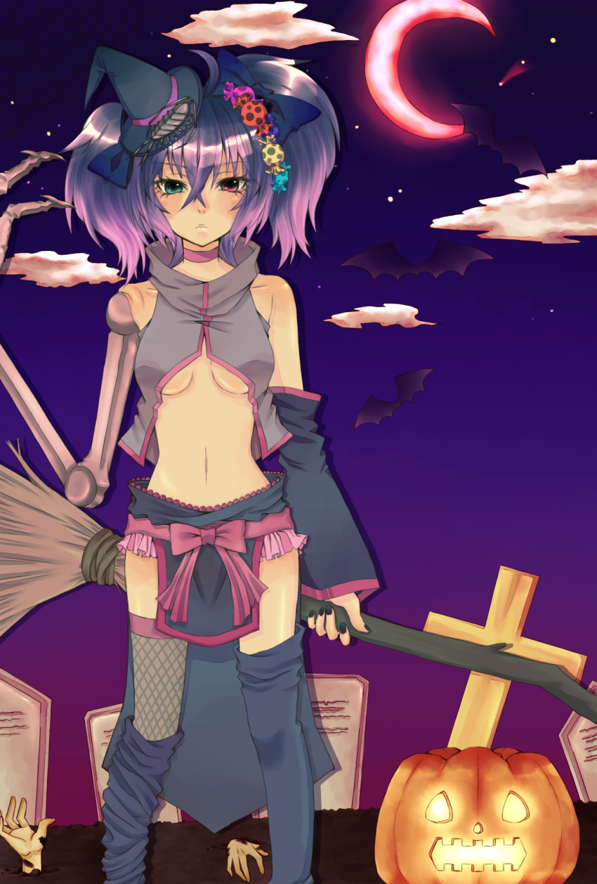 black_nails, bone, bow, breasts, broom, bug, candy, choker