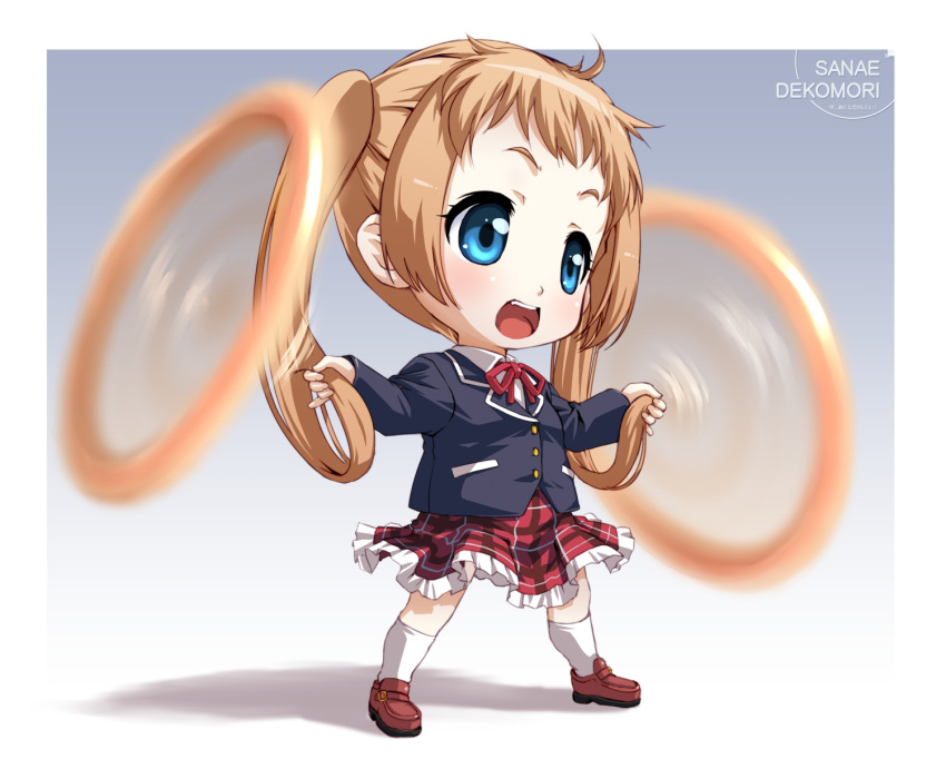 :d, blazer, blonde_hair, blue_eyes, character_name, chibi, chuunibyou_demo_koi_ga_shitai!, crescent_moon