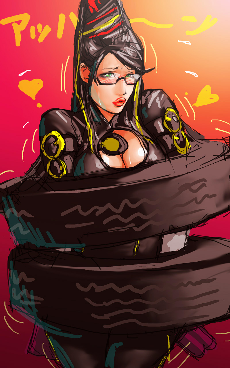 anarchy_reigns, bayonetta, bayonetta_(character), bdsm, black_hair, blush, bondage, breasts