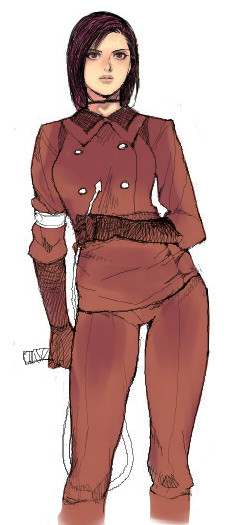 1girl, brown_eyes, brown_hair, gloves, king_of_fighters, lowres, military, military_uniform