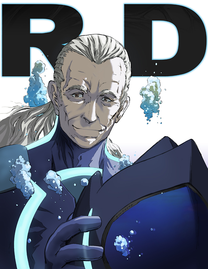 brown_eyes, bubble, haru_masamichi, headwear_removed, helmet, helmet_removed, long_hair, male, old_man, real_drive, smile