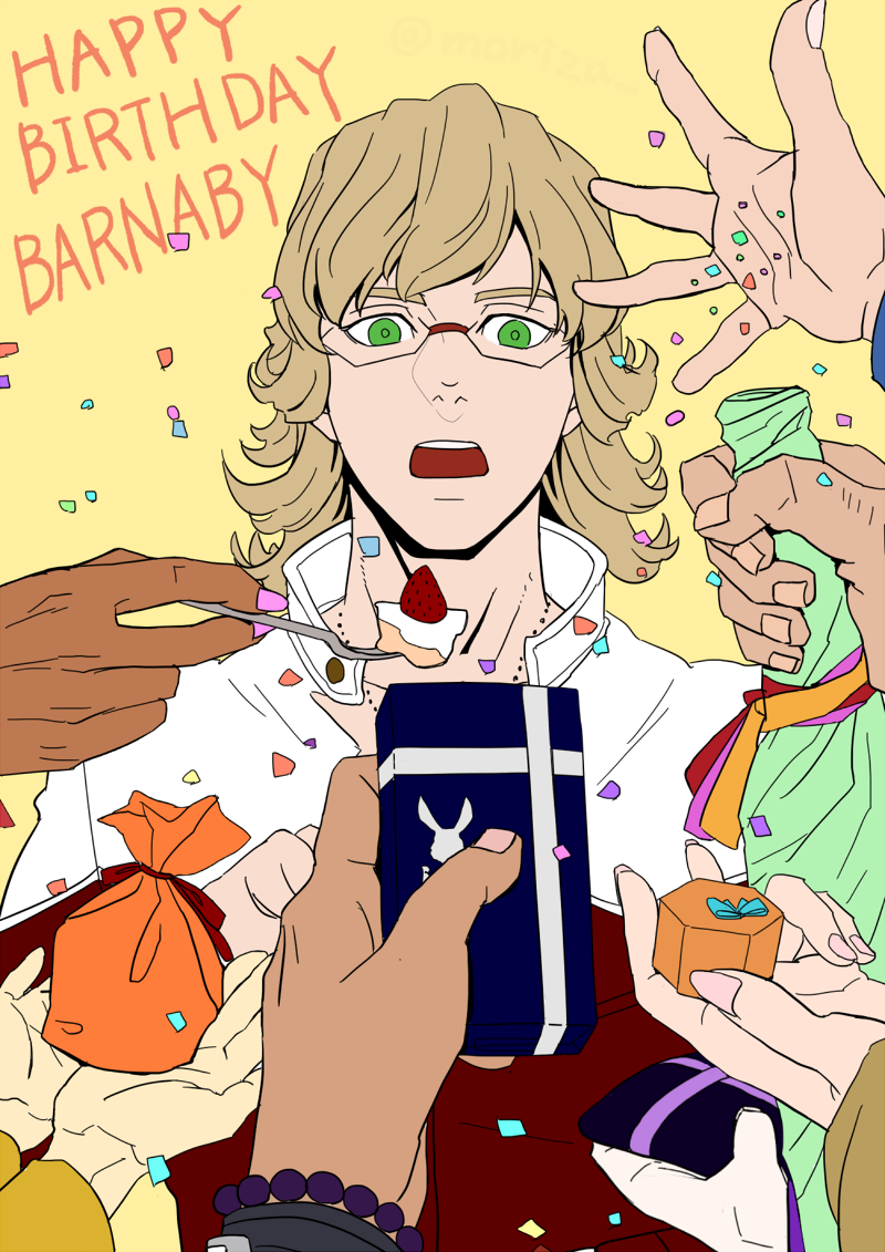 antonio_lopez, bag, barnaby_brooks_jr, birthday, blonde_hair, bottle, bracelet, cake