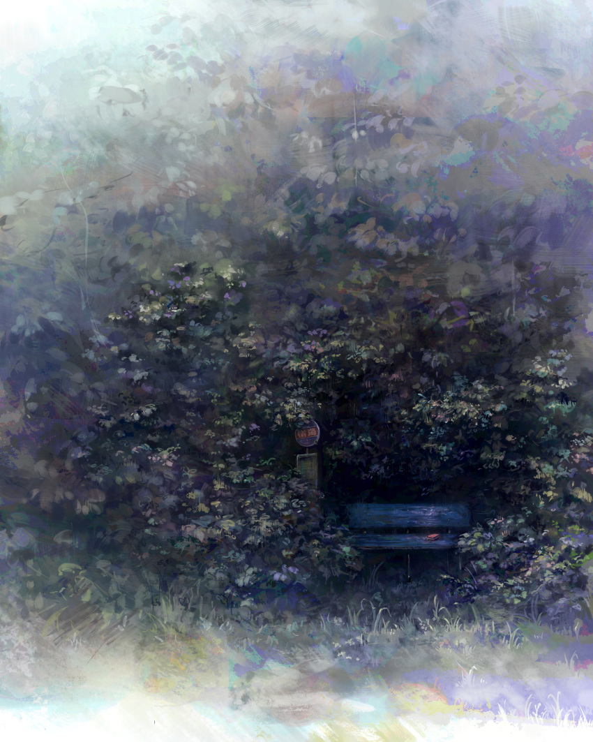 book, bus_stop, grass, heriki_(trkj), highres, no_humans, original, scenery