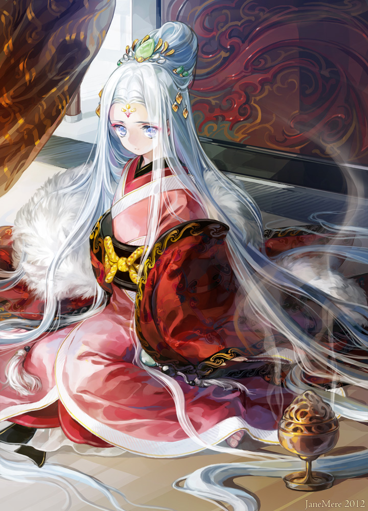 2012, artist_name, blue_eyes, copyright_request, fur, gem, gunryuu_sangoku-den, hair_ornament