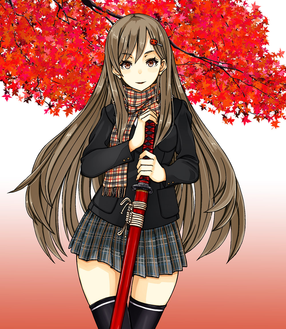 autumn, cardigan, hair_ornament, hairclip, joy_(joy-max), leaf, long_hair, original