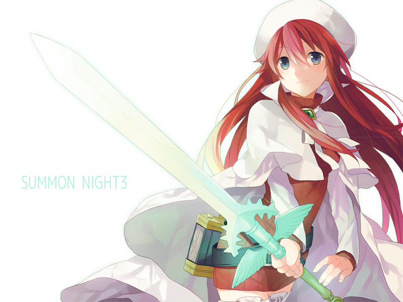 aty, beret, blue_eyes, hat, long_hair, oxo, red_hair, redhead