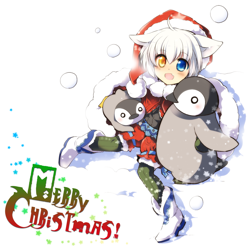 animal_ears, bird, blue_eyes, christmas, dog_ears, heterochromia, kamiyoshi, orange_eyes