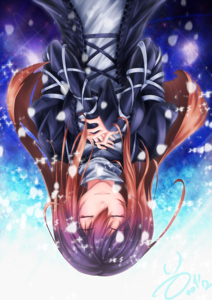 brown_hair, chan8191, closed_eyes, dress, eyes_closed, gradient_hair, hands_clasped, hijiri_byakuren