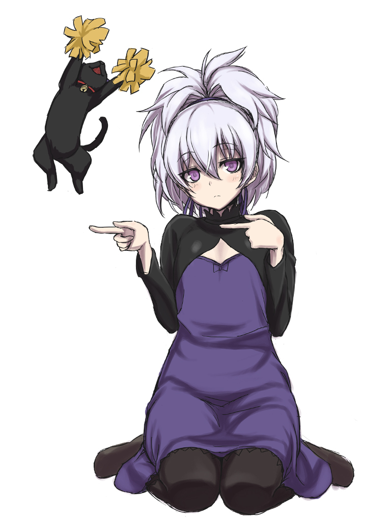 black_cat, black_legwear, cat, chuunibyou_demo_koi_ga_shitai!, darker_than_black, dress, expressionless, kneeling