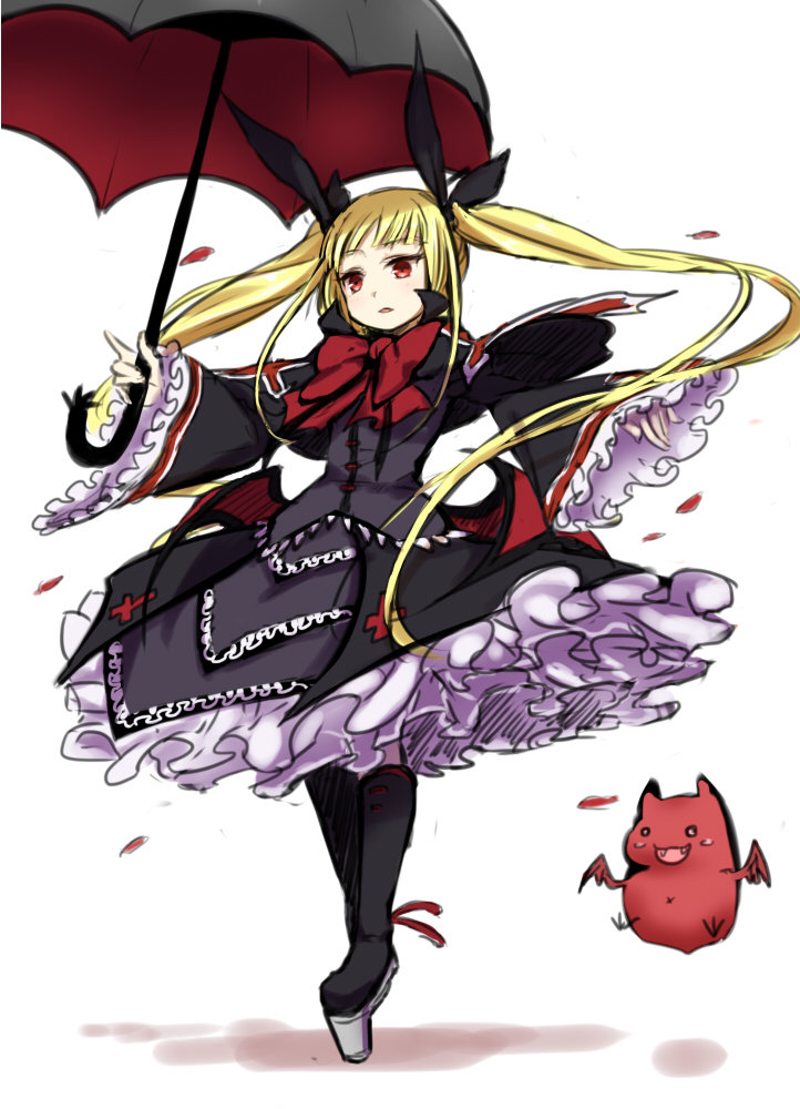 blonde_hair, bow, gii, heel-less_shoes, lolita_fashion, minazuki_randoseru, nago, rachel_alucard