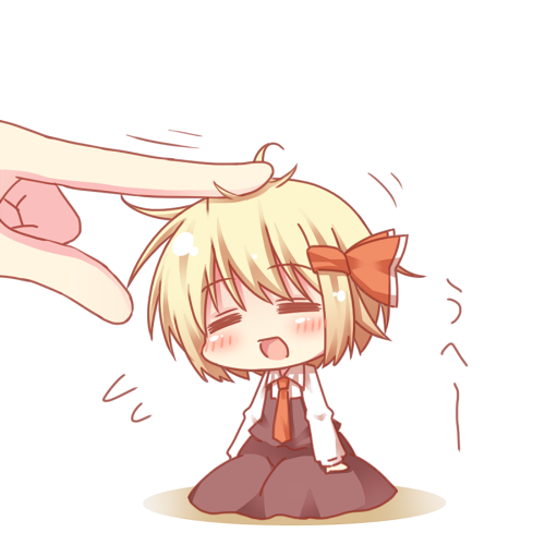 =_=, blonde_hair, blush, chibi, closed_eyes, eyes_closed, hair_ribbon, kousa_(black_tea)