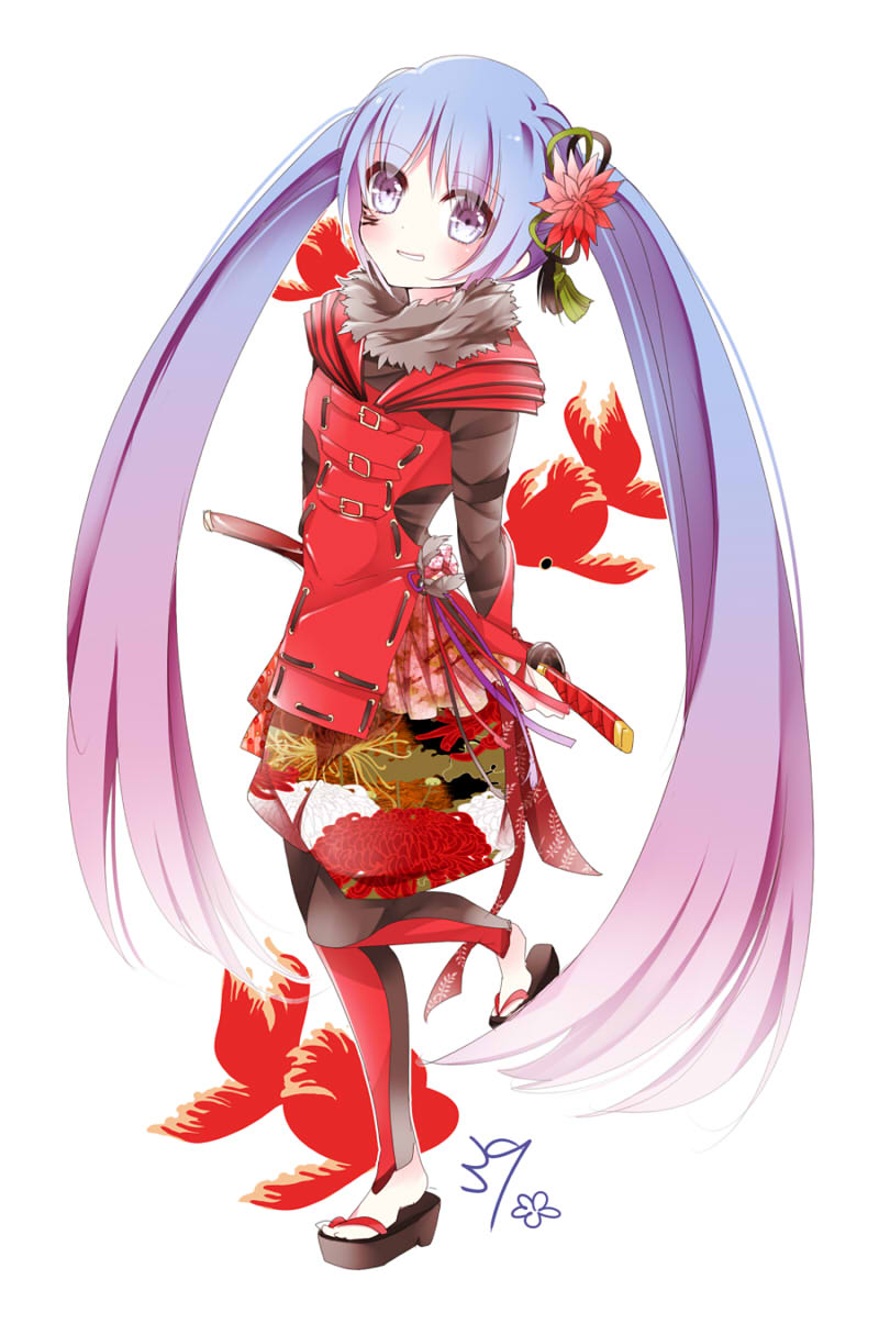 39, aqua_eyes, aqua_hair, ayumaru_(art_of_life), flower, hair_flower, hair_ornament, hatsune_miku