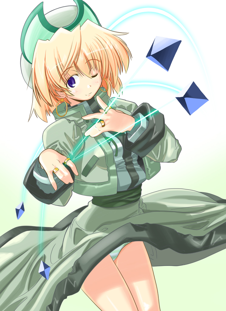 ;0, blonde_hair, blue_eyes, excel_(artist), green_panties, klarwind, lyrical_nanoha, mahou_shoujo_lyrical_nanoha