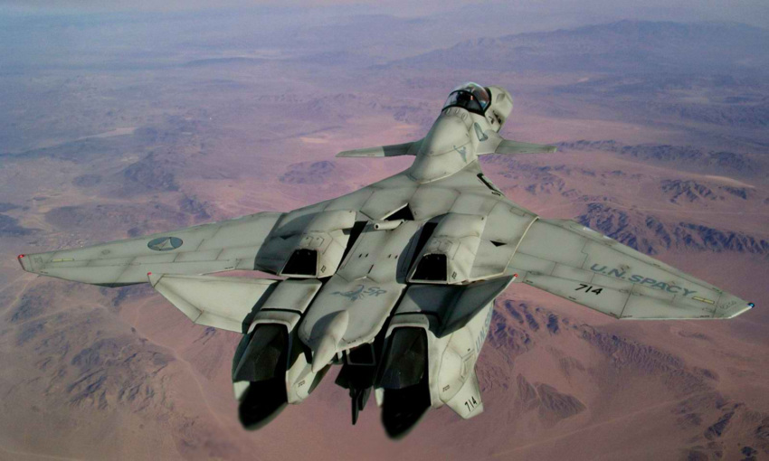 airplane, canards, desert, flying, highres, jet, logo, macross
