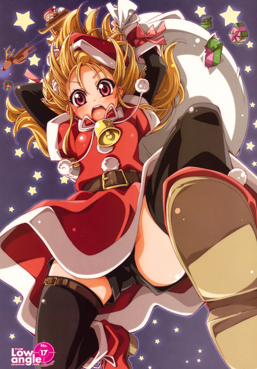 absurdres, artbook, artist_request, bell, belt, black_legwear, blonde_hair, bloomers
