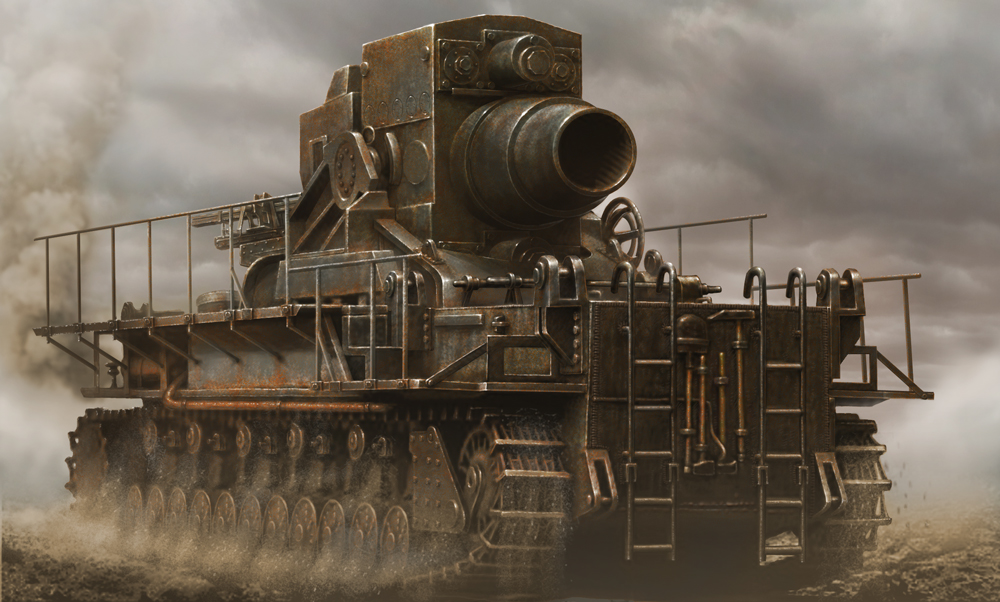 caterpillar_tracks, copyright_request, kashi_takahisa, ladder, military, military_vehicle, mortar_(weapon), railing