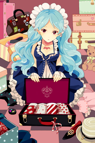 bangs, bat, briefcase, crescent_nazo, dress, frilled_dress, frills, hat
