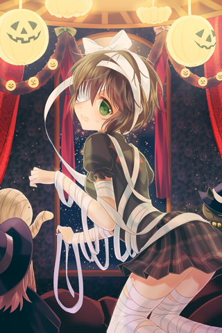 alternate_costume, animal_ears, asmis, bandage, bandages, bow, brown_hair, cape