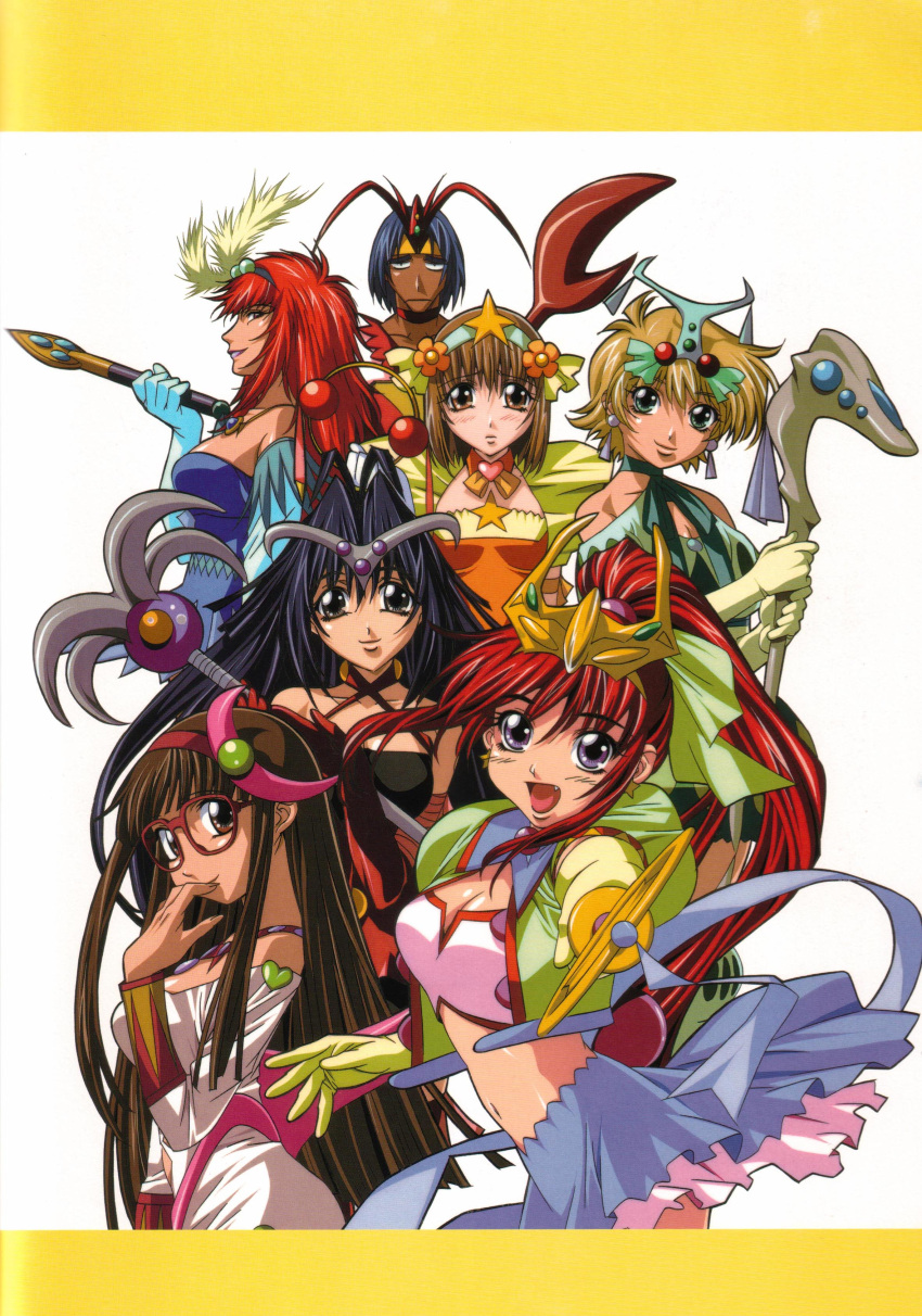 absurdres, bare_shoulders, brown_hair, character_request, choker, crescent, crossdressinging, fantasy