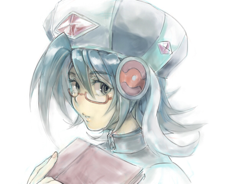 1girl, androgynous, blue_hair, book, cardfight!!_vanguard, character_request, gem, glasses