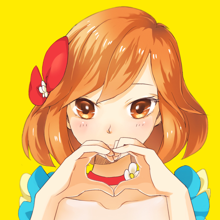 anko_anko, brown_eyes, brown_hair, flower, hair_flower, hair_ornament, hands, heart