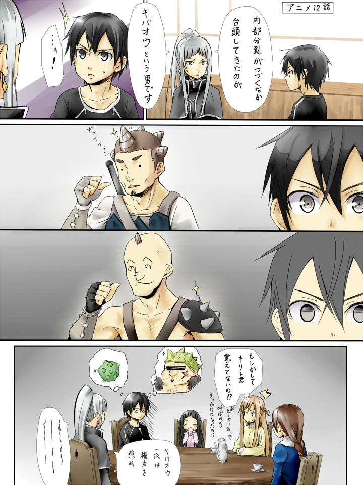 asuna_(sao), henohenomoheji, kibaou, kirito, parody, sasha_(sao), sword_art_online, translation_request