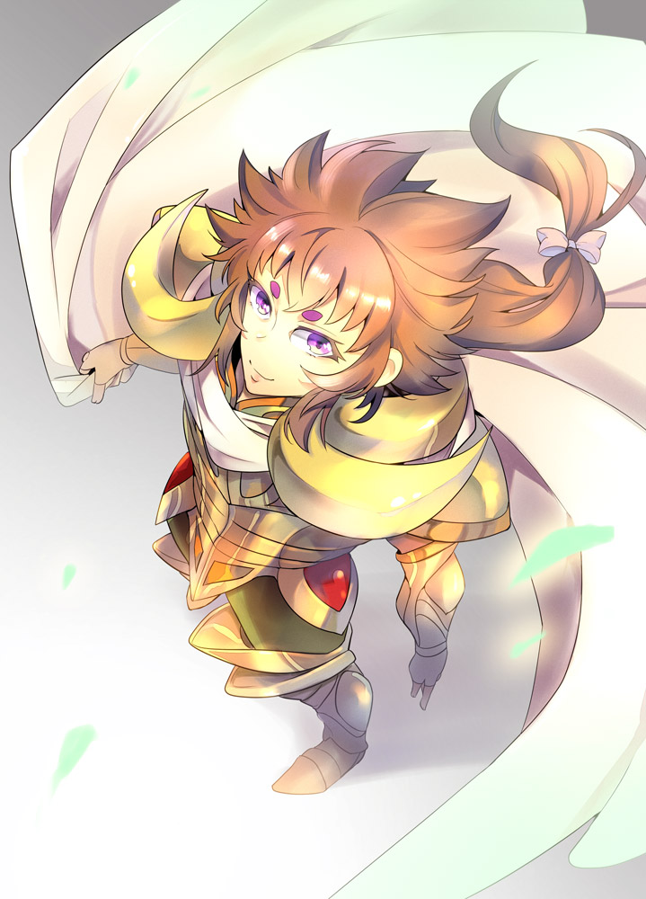 armor, brown_hair, cape, full_armor, kiki_(saint_seiya), long_hair, male, ponytail