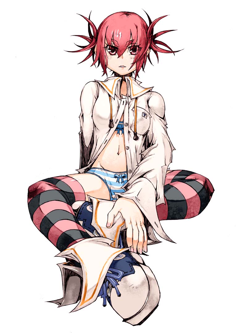 bow, bow_panties, bra, copyright_request, navel, panties, red_eyes, red_hair