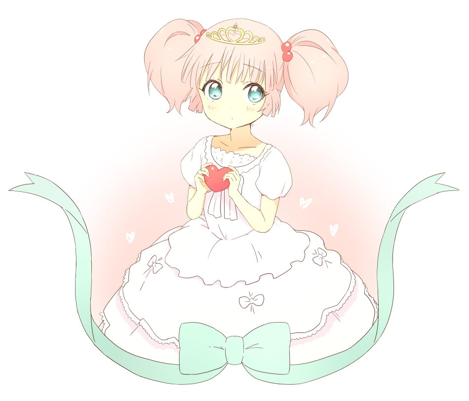 blue_eyes, bow, collarbone, dress, hair_bobbles, hair_ornament, heart, naraba_yueni
