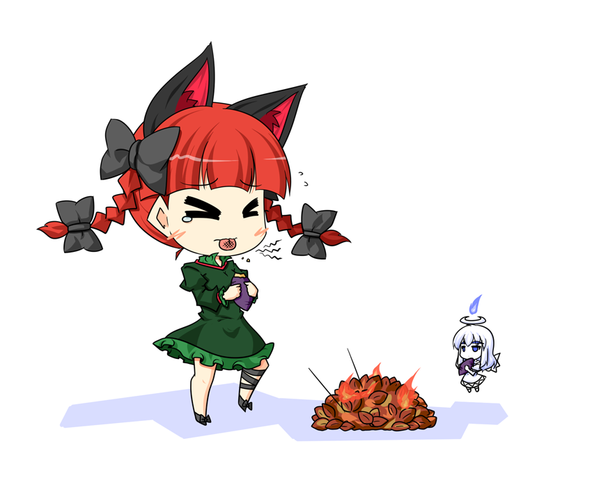 animal_ears, blue_eyes, blush, bow, braid, cat's_tongue, cat's_tongue, cat_ears