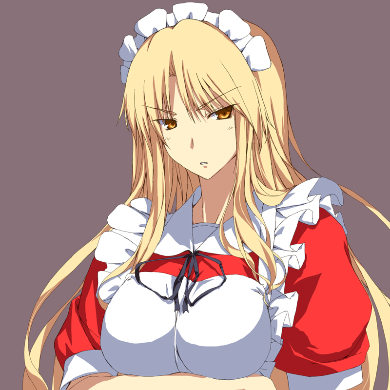 blonde_hair, crossed_arms, long_hair, looking_at_viewer, maid, maid_headdress, matsuki_akira, solo