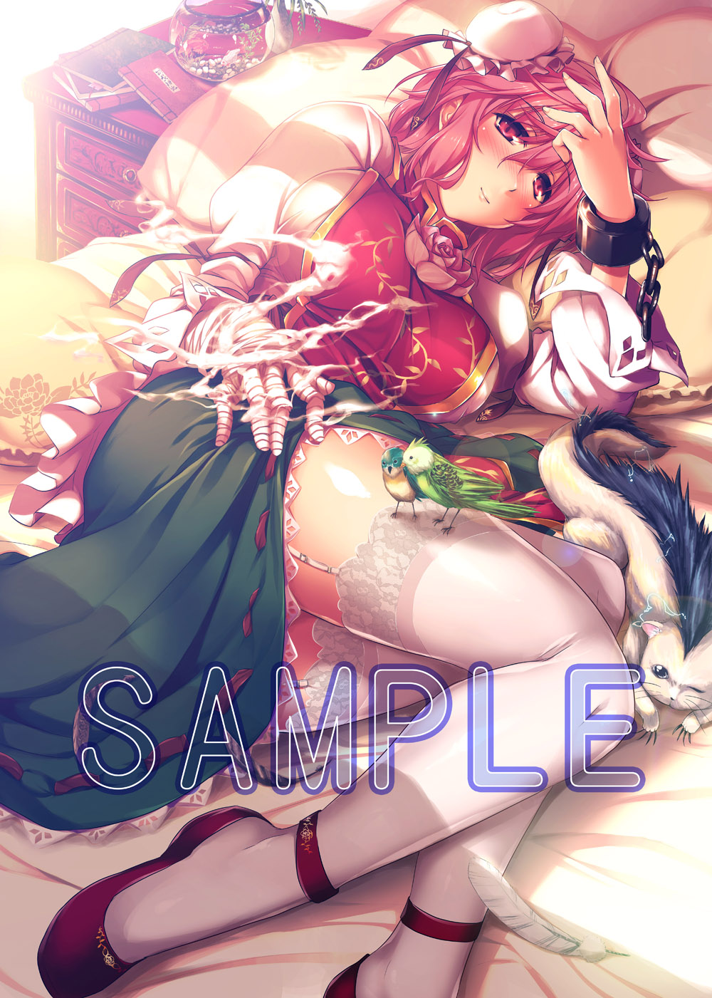 bandage, bandages, bed, bird, breasts, bun_cover, cat, chain