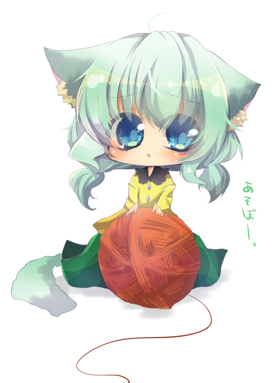 animal_ears, aya-0w0, blue_eyes, blue_hair, cat_ears, cat_tail, chibi, hat