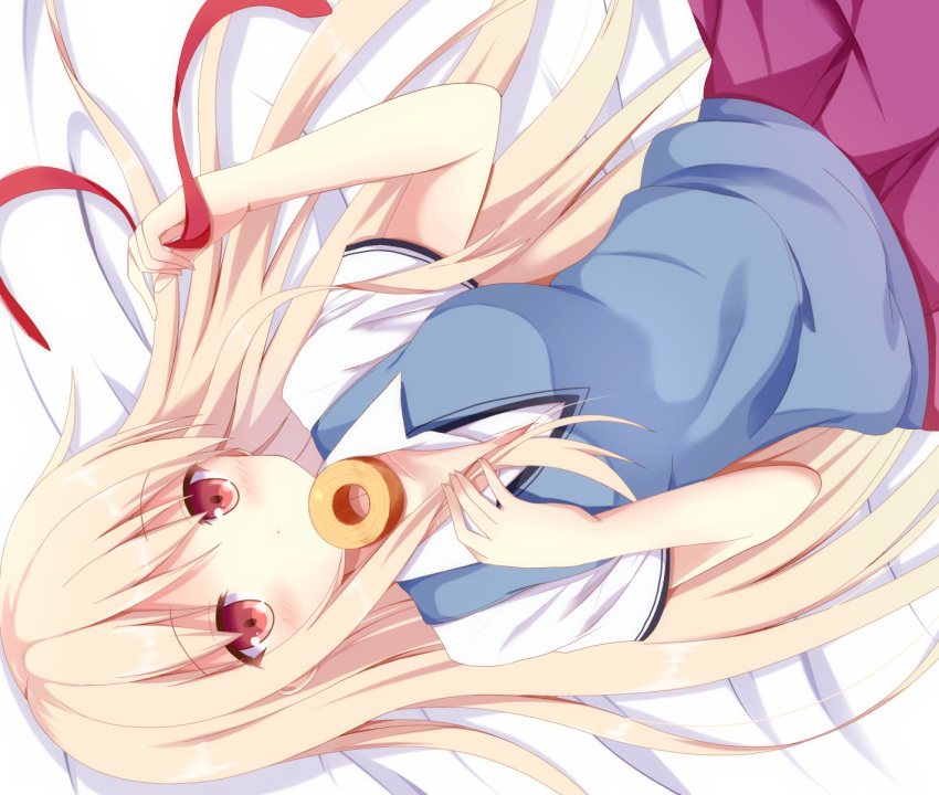 again8120, baumkuchen, blonde_hair, cake, food, highres, long_hair, looking_at_viewer