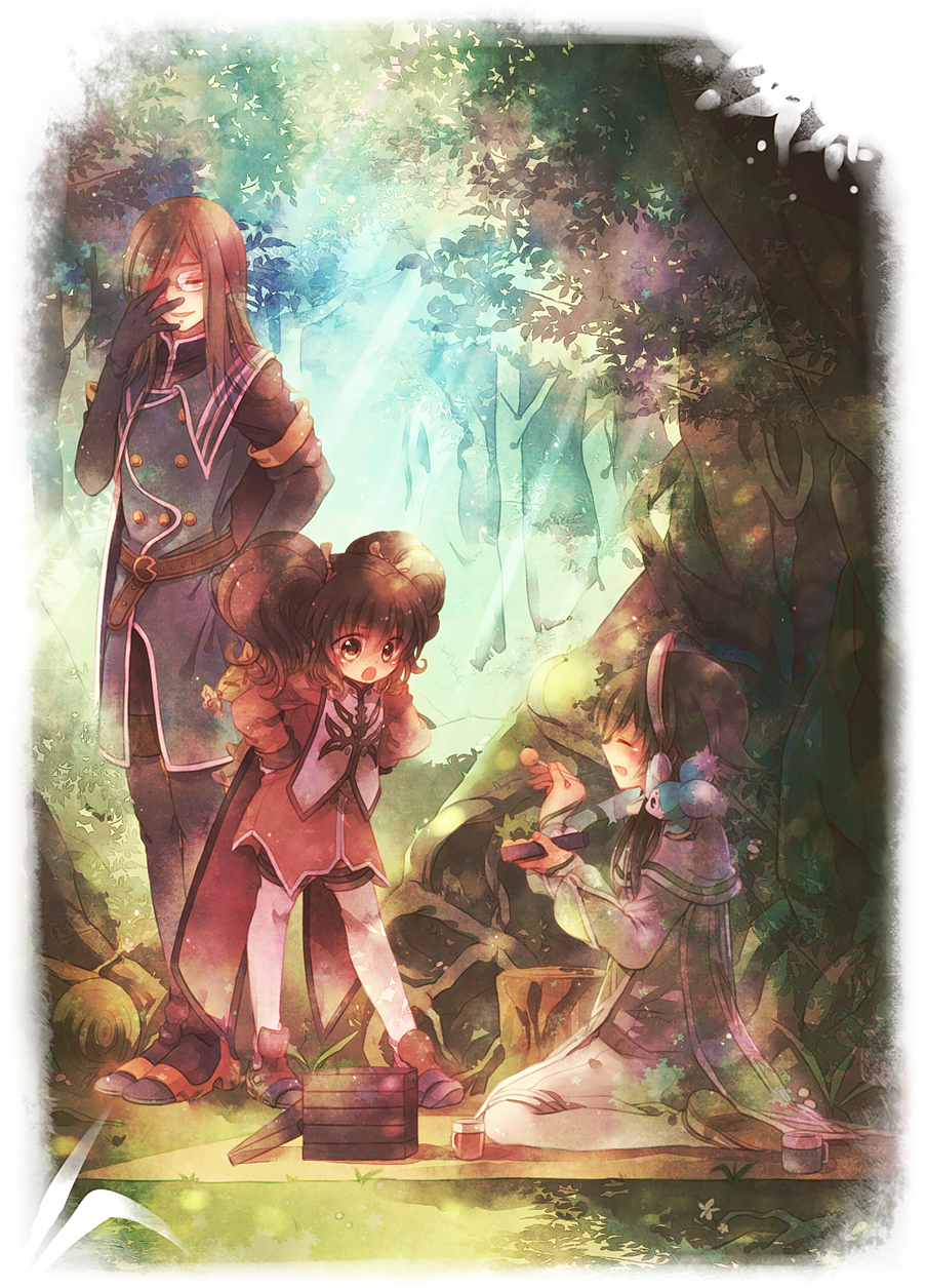 2boys, :o, adjusting_glasses, anise_tatlin, ao2222, belt, black_hair, brown_eyes